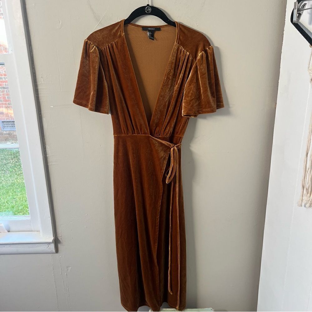 Forever 21 Golden Velvet Wrap Dress